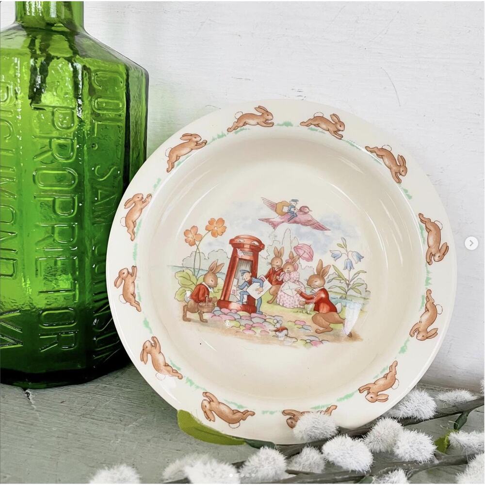 Vintage Bunnykins Porringer Bowl Royal Doulton English Fine Bone China Bunnies